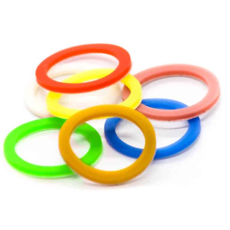 Bright silicone yo-yo rings in various colors for tricks and practice.