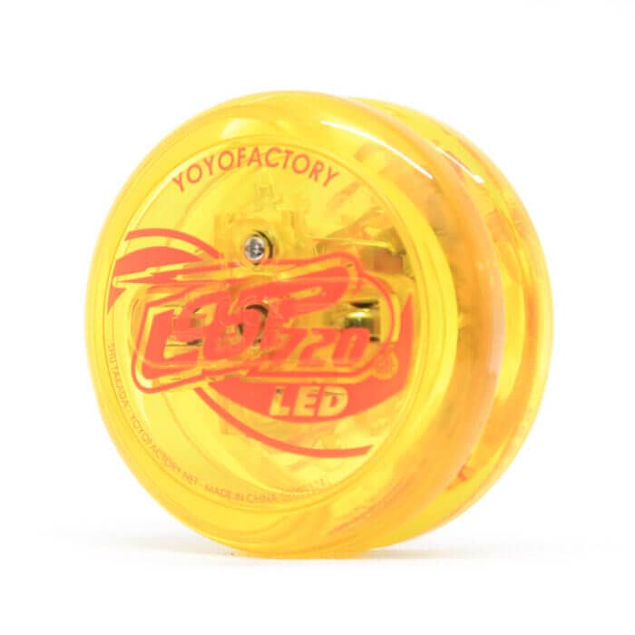 The YoYoFactory Loop 720 LED takes world-class 2A performance and adds a bright, colorful twist. Designed in collaboration with World Yoyo Champion Shu Takada, this looping yoyo lights up every spin, turning your freestyle into a dazzling light show. Built for competitive looping, the Loop 720 LED maintains the same trusted profile and consistency as the original Loop 720, but now includes dual LED light systems on both sides. Each spin activates vivid lights that make your loops, tanglers, and wraps visually pop. It's perfect for stage performances or nighttime practice sessions.