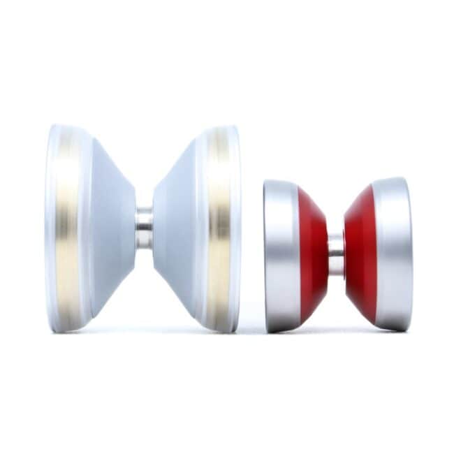 Bimetal pocket yoyo with shiny gold finish, compact design, perfect for tricks and portability.