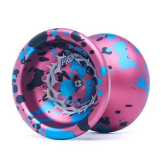 Pink and blue splash design yo-yo for professional and beginner yo-yo enthusiasts.