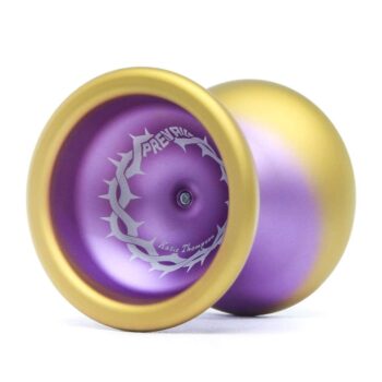 PreVault yo-yo in purple and gold, high-performance yo-yo for tricks and competitions.