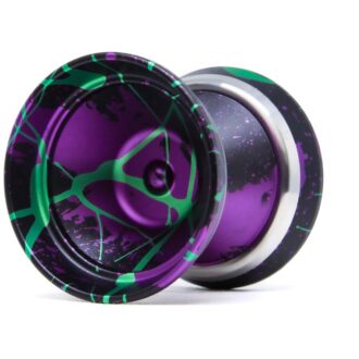 YoYoFactory Mega Monster yoyo with black splash green design for performance.