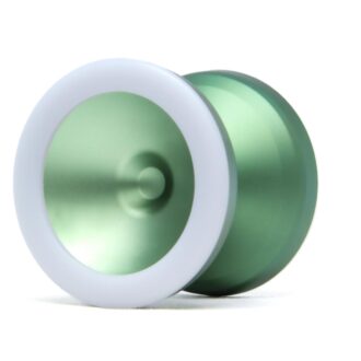 Green and white signature yo-yo from YoYoFactory Europe.