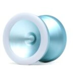 Blue metallic signature yo-yo with white rim for professional play.