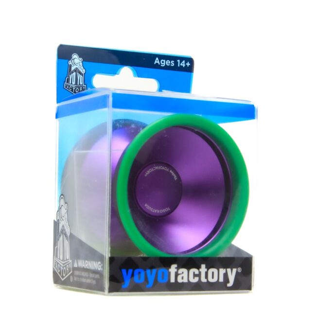 Colorful Bimetal YoYo in packaging for ages 14+.
