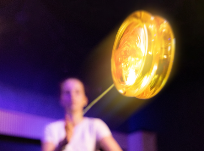 The YoYoFactory Loop 720 LED takes world-class 2A performance and adds a bright, colorful twist. Designed in collaboration with World Yoyo Champion Shu Takada, this looping yoyo lights up every spin, turning your freestyle into a dazzling light show. Built for competitive looping, the Loop 720 LED maintains the same trusted profile and consistency as the original Loop 720, but now includes dual LED light systems on both sides. Each spin activates vivid lights that make your loops, tanglers, and wraps visually pop. It's perfect for stage performances or nighttime practice sessions.