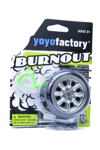 YoYoFactory Burnout high-speed yo-yo with neon green string and sleek design, ideal for advanced pla.