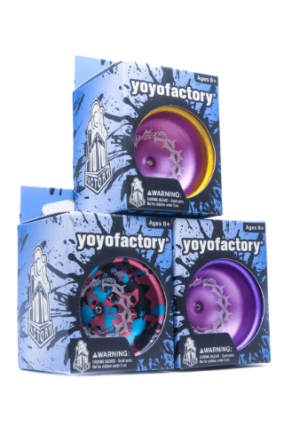 YoYoFactory Europe colorful yo-yos in packaging for skill and performance.